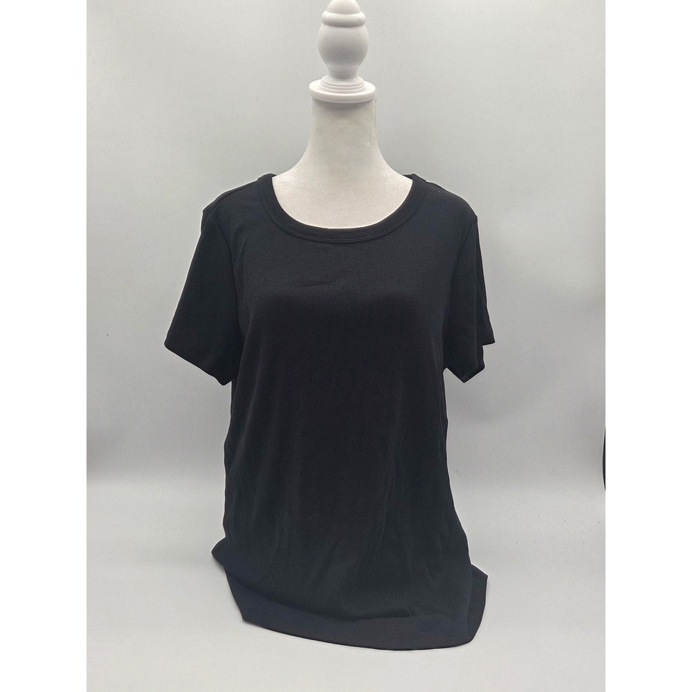 Market & Spruce Black Rib Knit Short Sleeve Top Women's 2X Cotton Blend